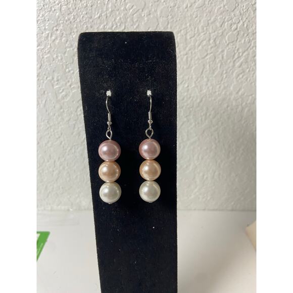 Chunky Mother of Pearl & Faux Pearl Bead Earrings - New - Picture 1 of 4